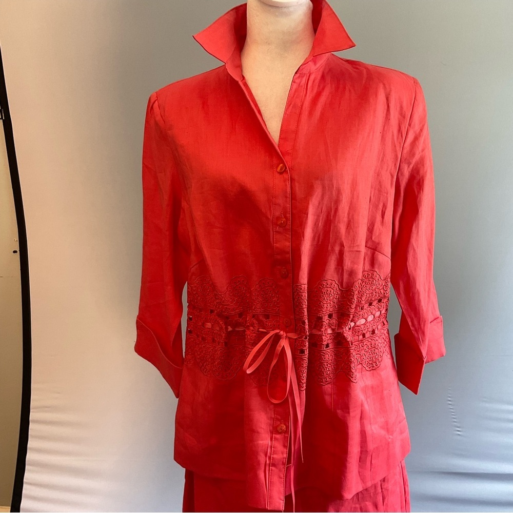 Lino USA Linen Skirt Set NWT Coral Embroidered Resort Set Coastal Midi 2-piece - Picture 16 of 16